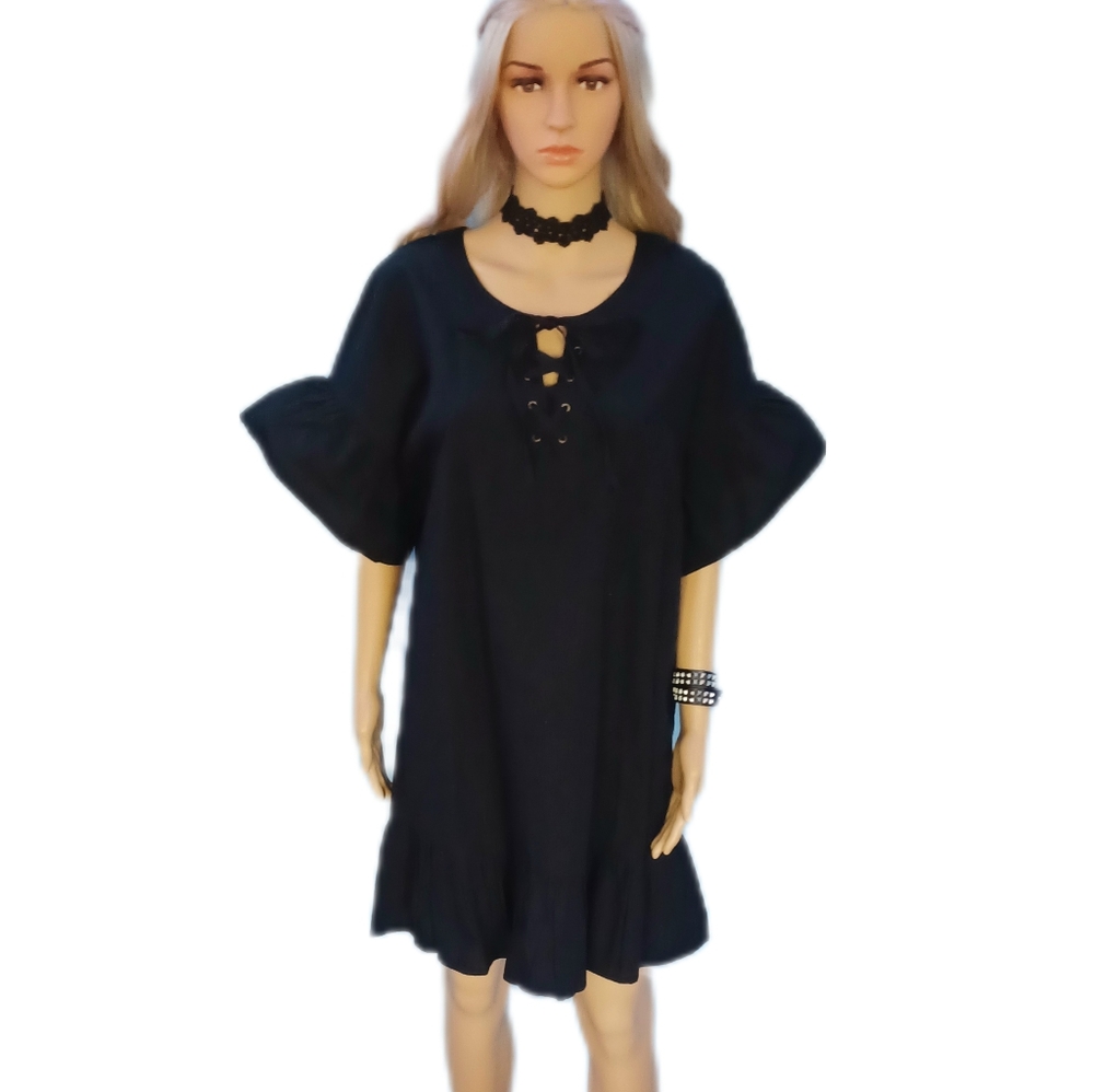 Lucky Brand L lace-up shift dress